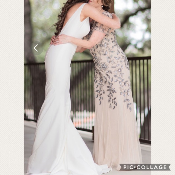 Adrianna Papell plus size beaded floral godet short sleeves long gown - Picture 6 of 16